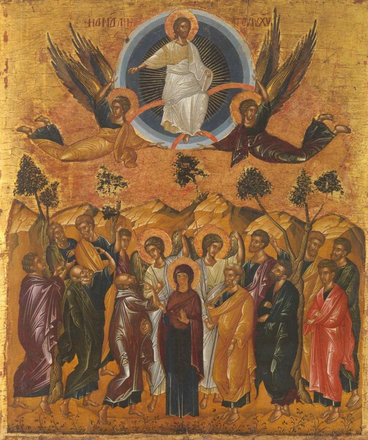 Kristuksen taivaaseenastumisen ikoni 1400-luvulta