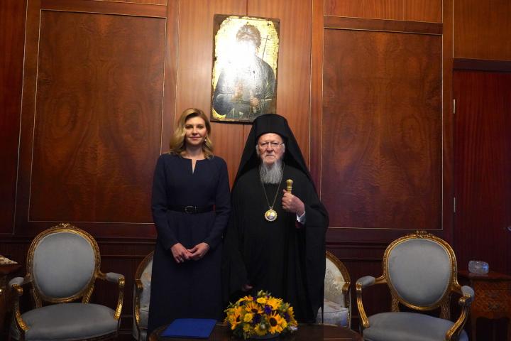 Olena Zelenska Ekumeenisessa patriarkaatissa 2 lokakuuta 2022 