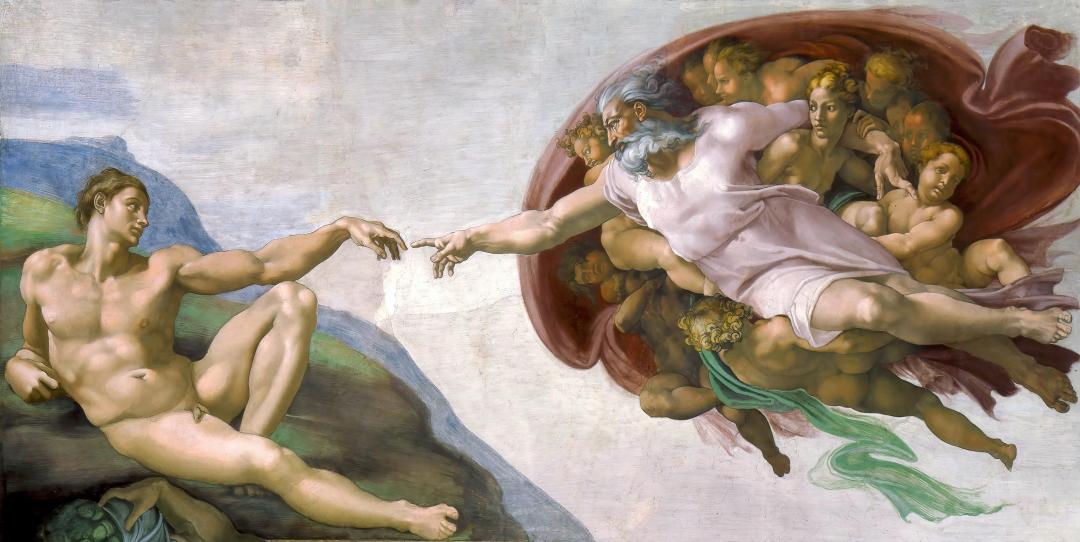 Michelangelon maalaus Aatamin luominen