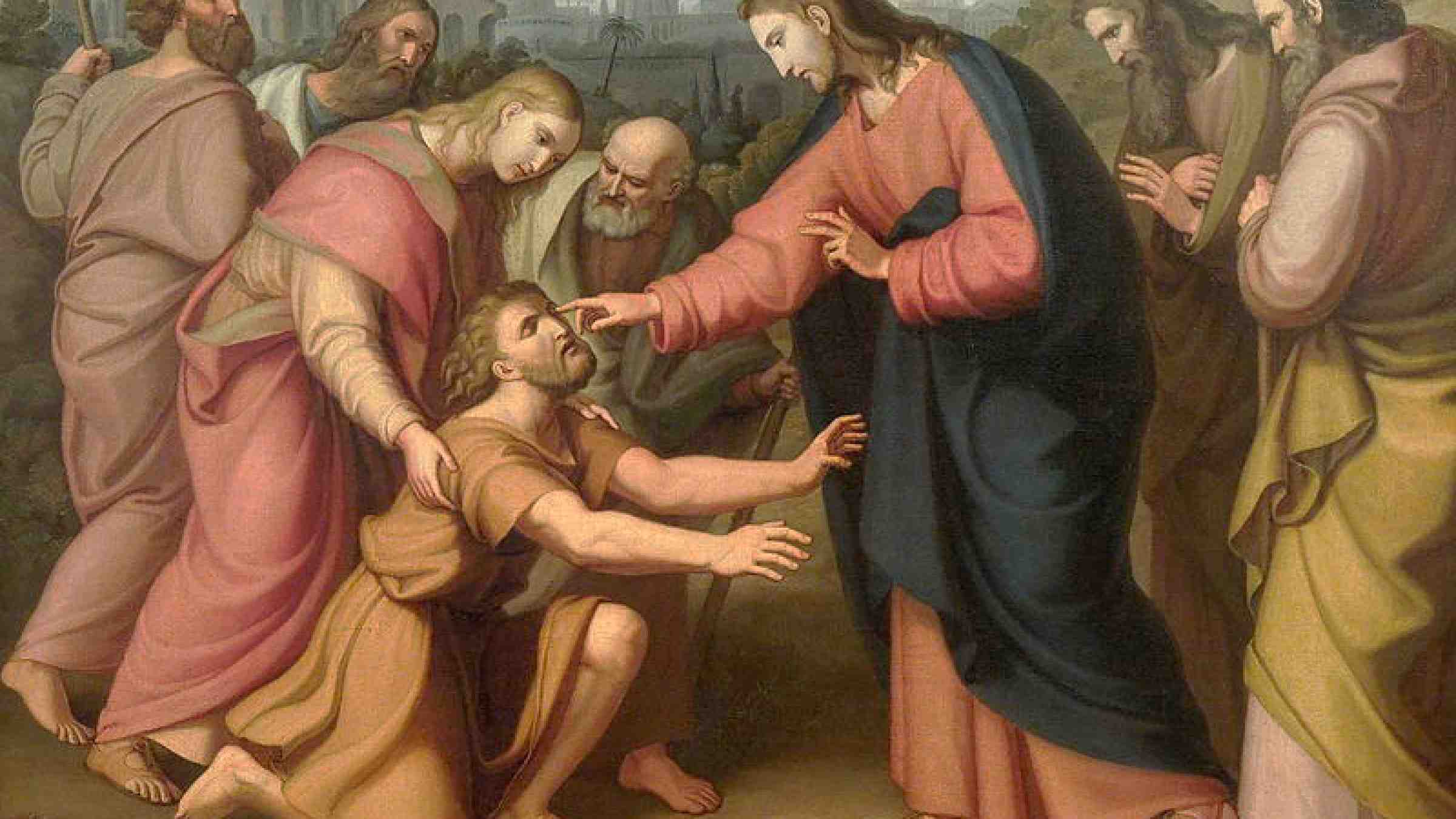 Jeesus parantaa sokean miehen -maalaus