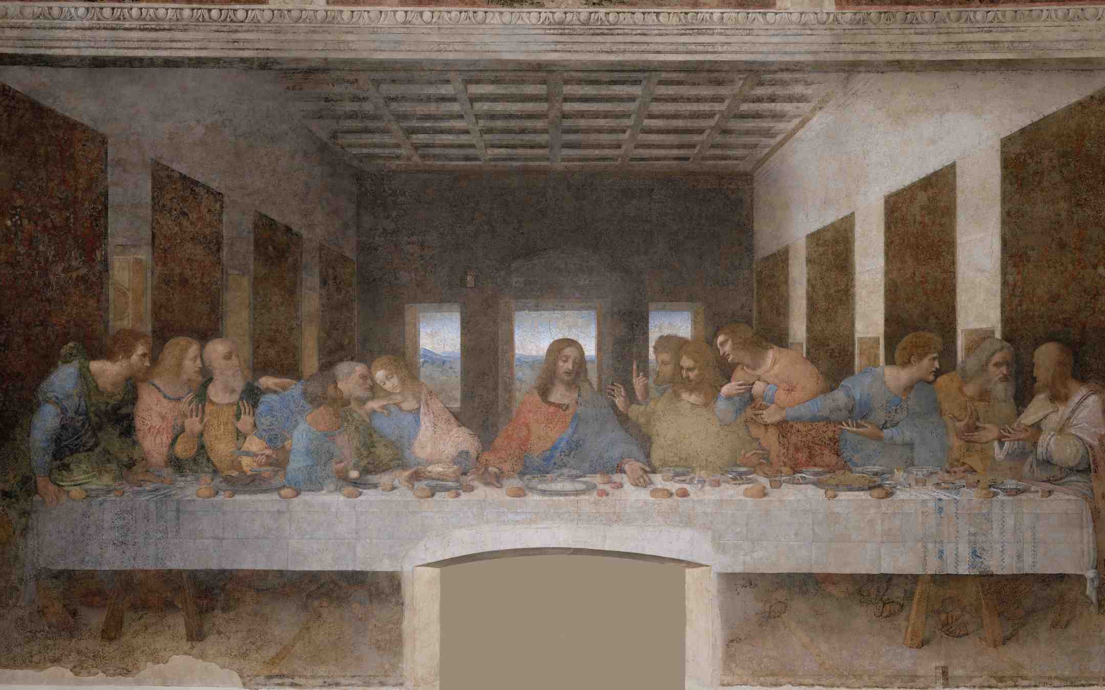 Kristus asettaa ehtoollisen ennen pääsiäisen tapahtumia Leonardo da Vincin maalauksessa