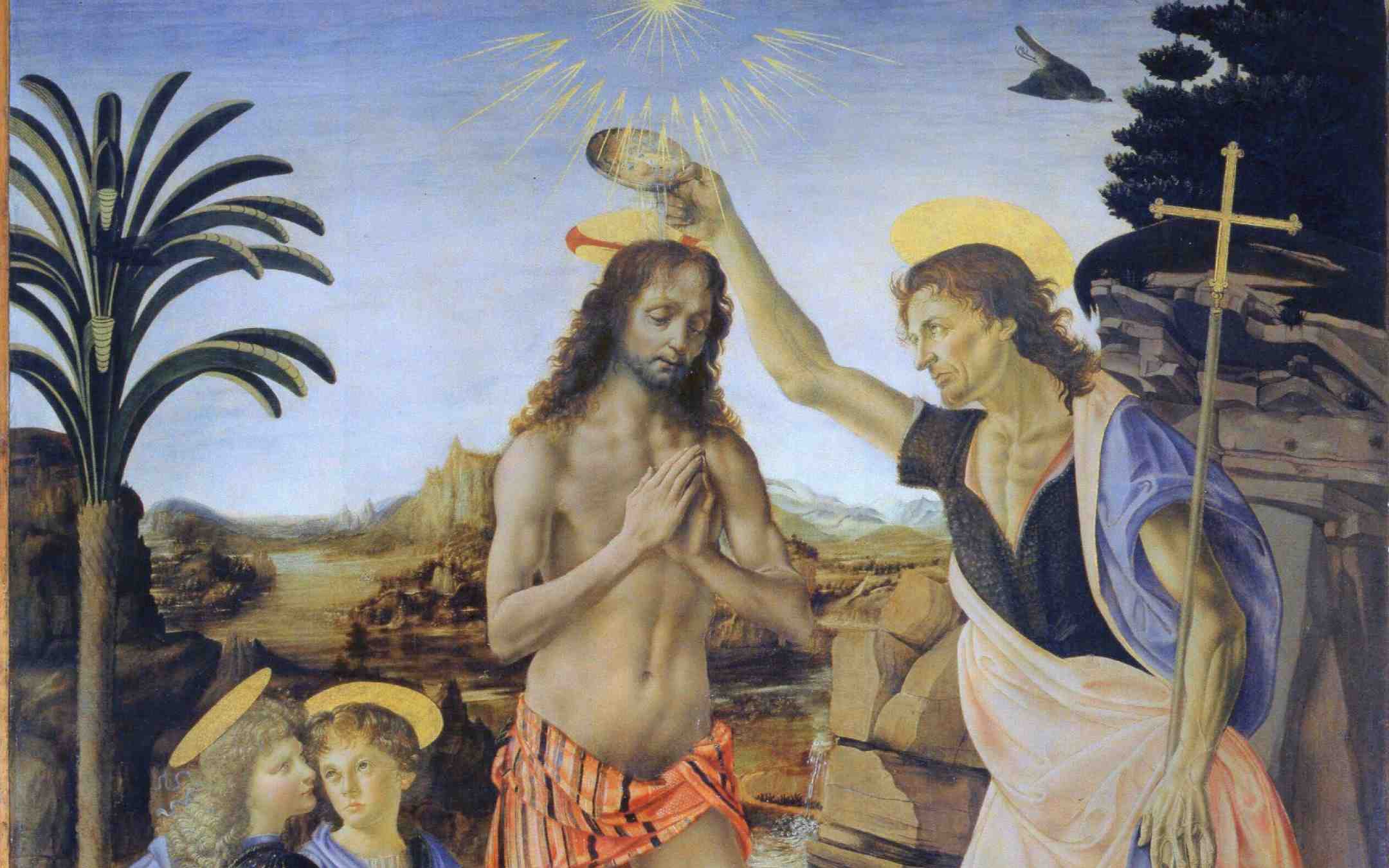 Kristuksen kaste Johannes Kastaja Leonardo Da Vinci maalaus 1475