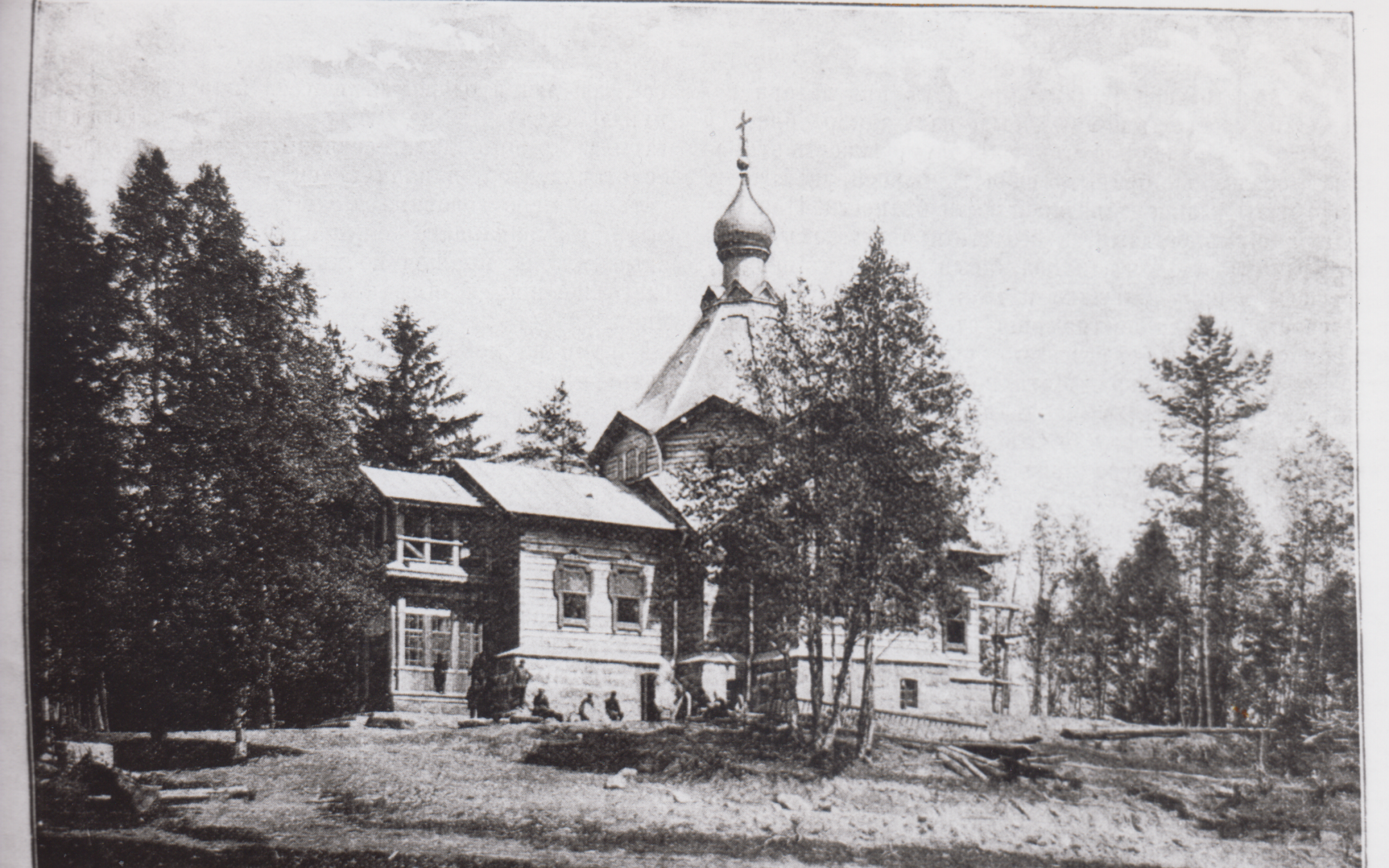 Vanha Lintulan luostarin kirkko Kivannavalla 1896 mustavalkoisessa valokuvassa