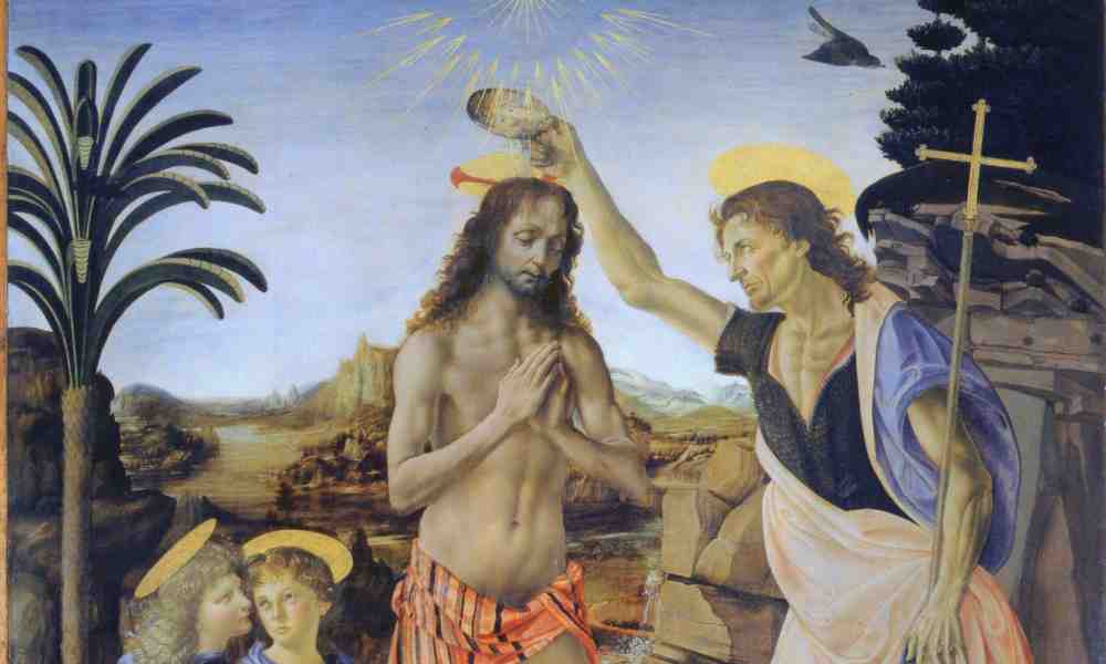 Kristuksen kaste Johannes Kastaja Leonardo Da Vinci maalaus 1475