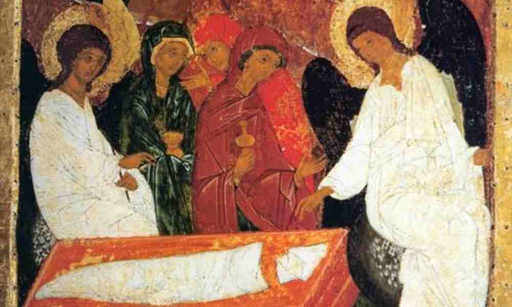 Mirhantuojat ja enkeli Kristuksen tyhjällä haudalla