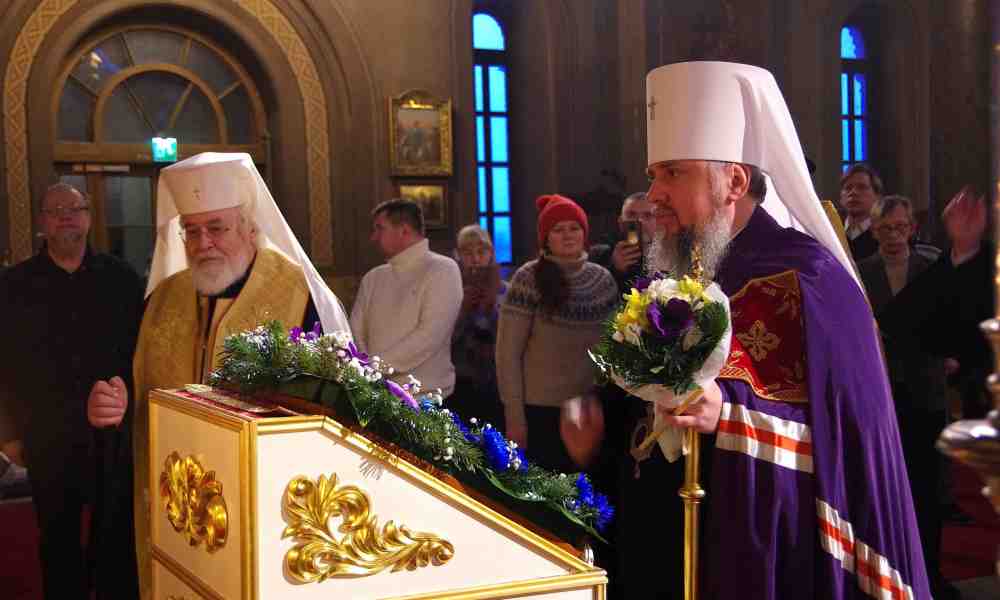 Arkkipiispa Leo ja Ukrainan metropoliitta Epifani Uspenkin katedraalissa joulukuussa 2023